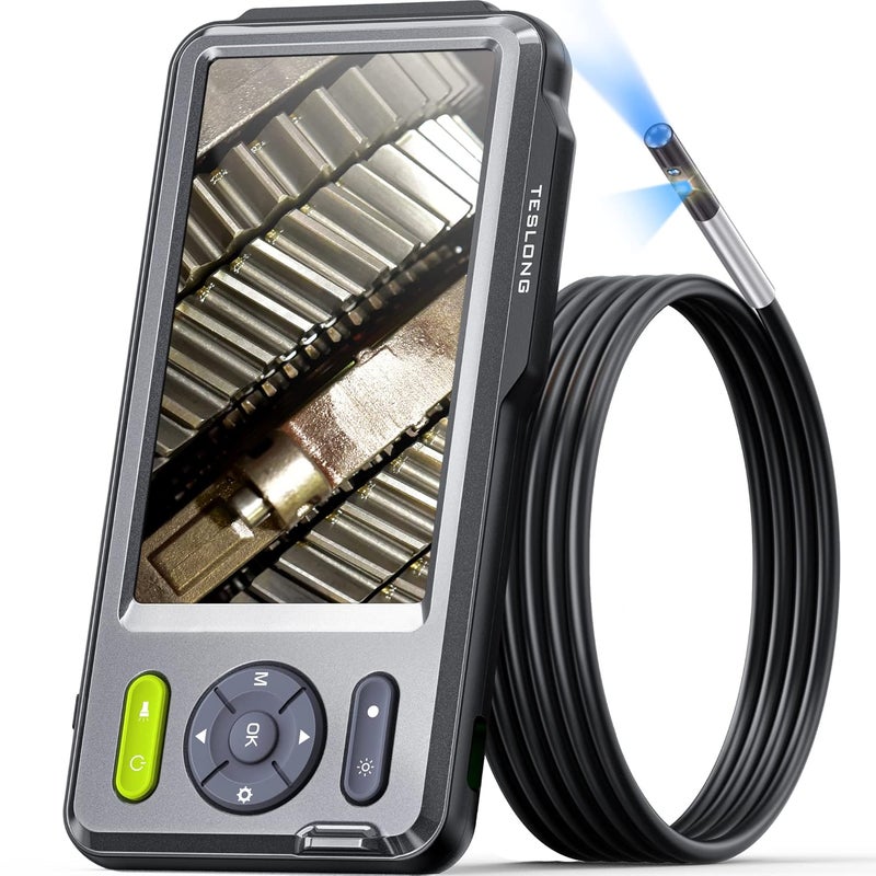 Teslong 5mm Dual Lens Inspection Camera, Borescope with LED Light, HD Industrial Endoscope, 5" IPS Screen, Waterproof Video Scope Camera, Flexible Cable for Home/Automotive/Pipe/Car/Wall(5FT) - Image 1